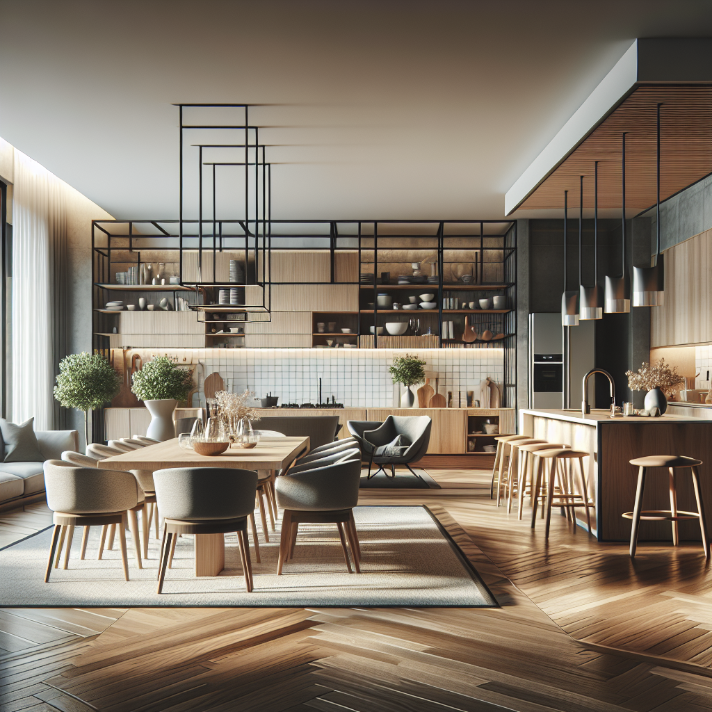 Modern open-plan kitchen and dining space featuring discreet slip resistant flooring in a wood-effect finish.