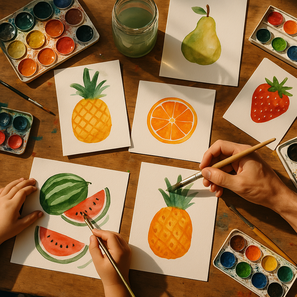 Colourful art materials on a shared table illustrating how to start a community art club