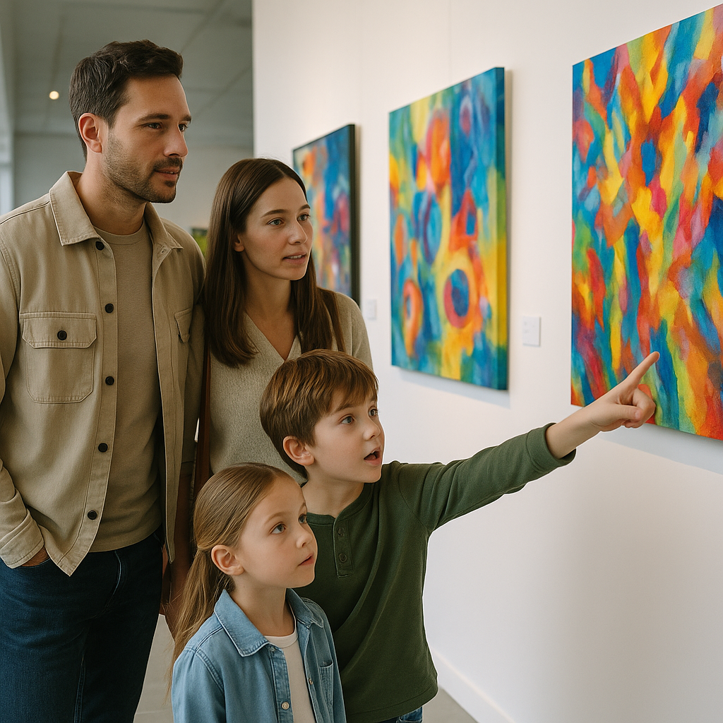 Family enjoying creative art inspiration in museums and galleries together