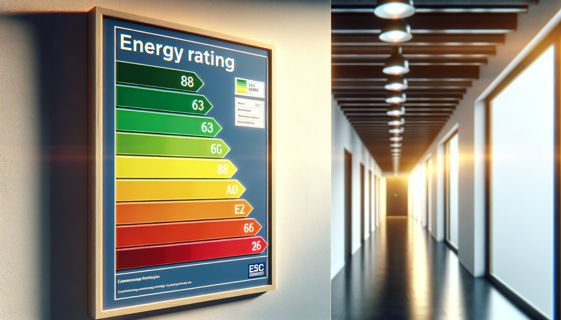 Close-up of the rainbow rating scale used on display energy certificates showing A to G grades