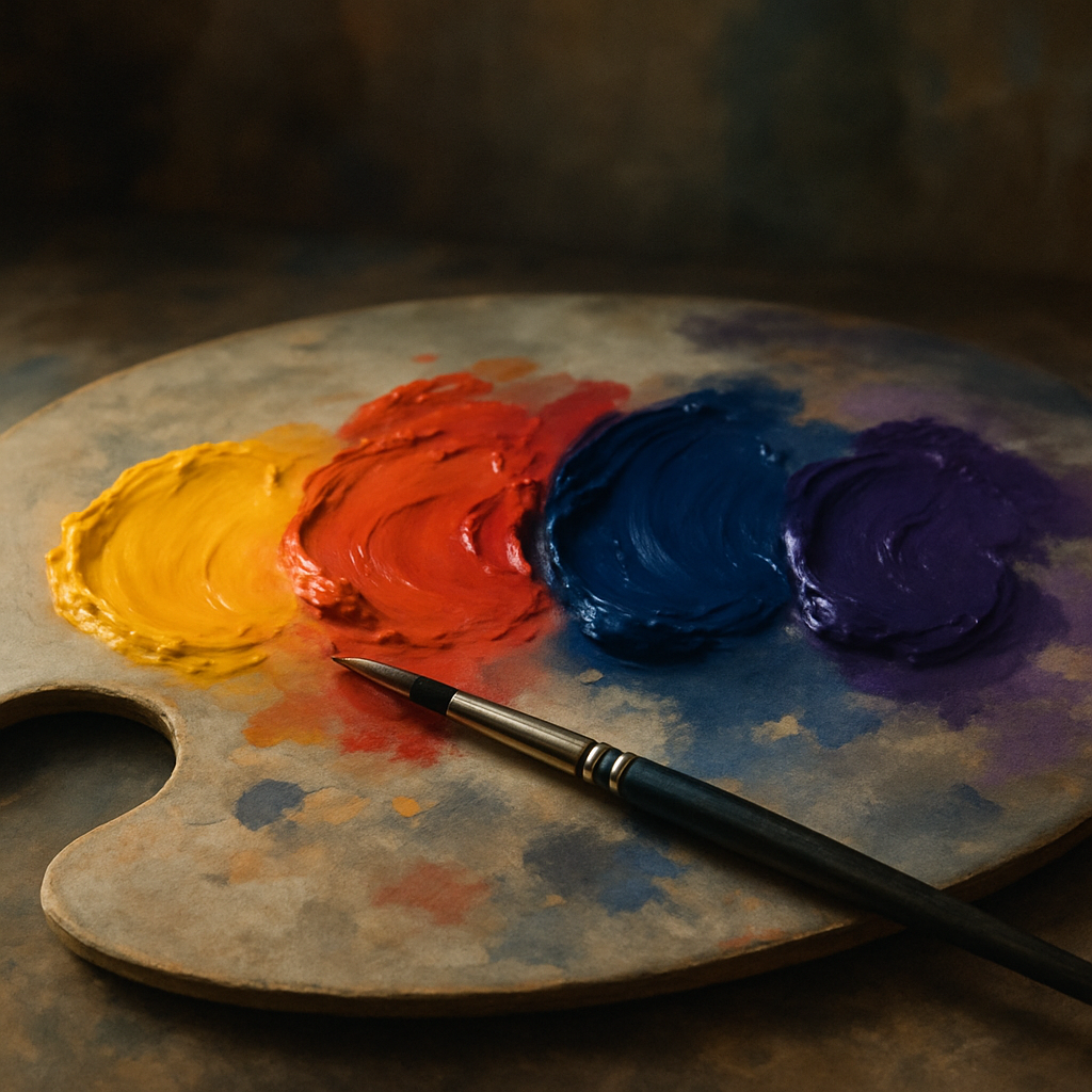 Artist mixing fruit-inspired colour swatches to explore colour psychology in art