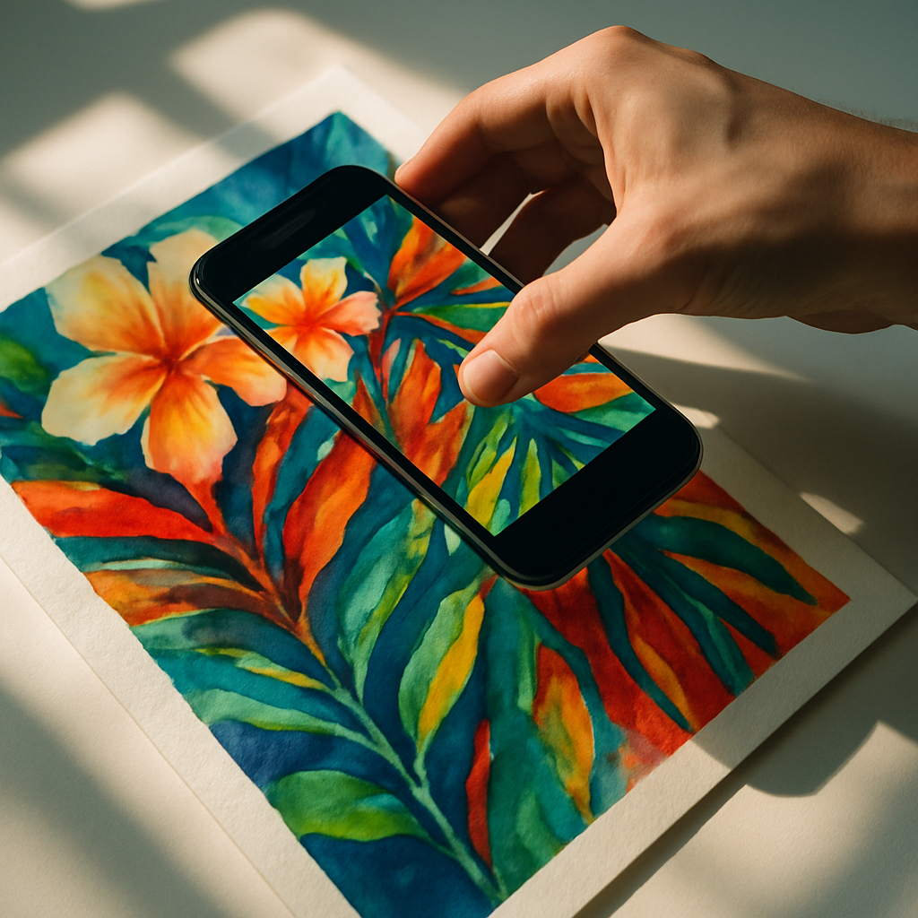 Artist photographing colourful watercolour painting to sell artwork online in 2026