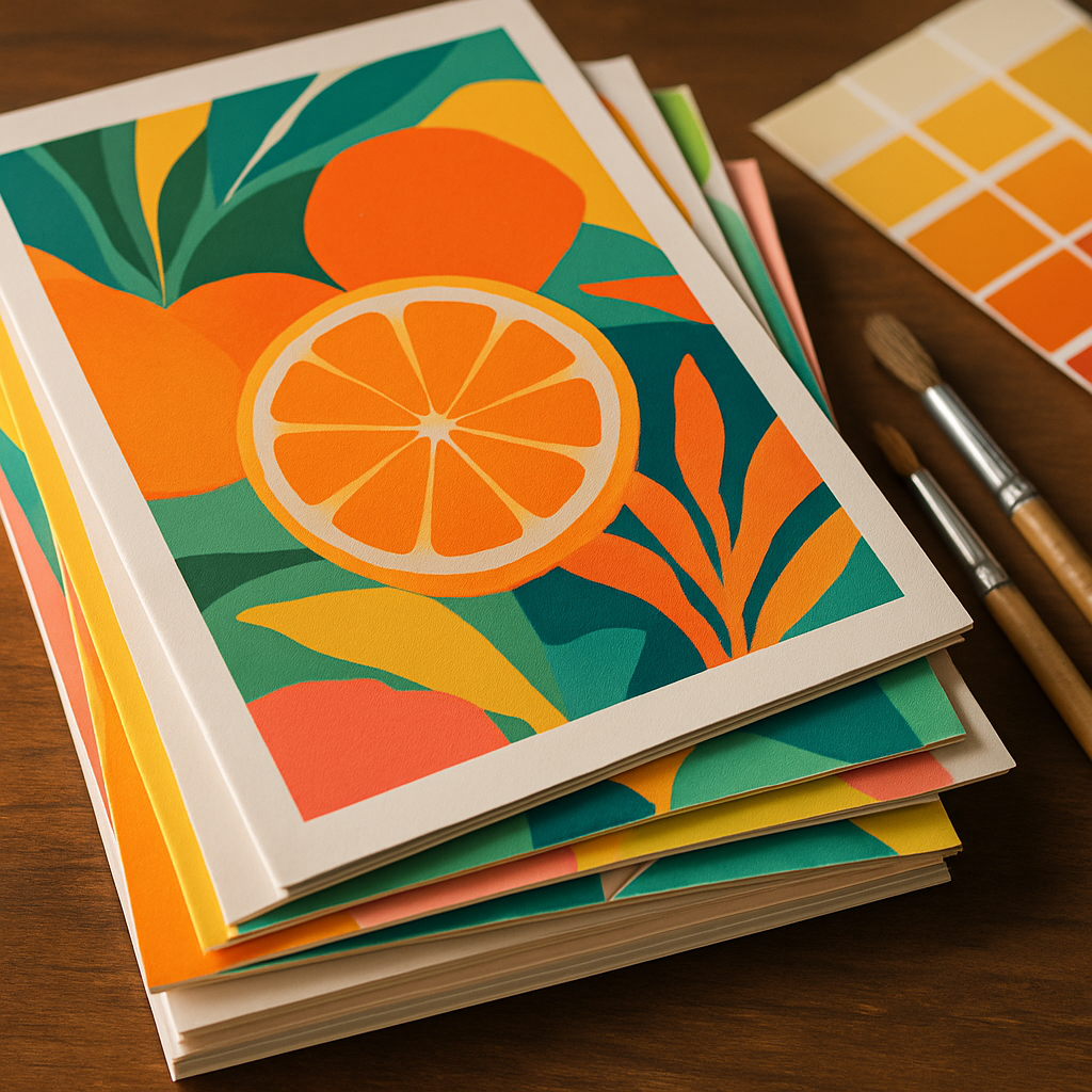 Close-up detail of vibrant colourful art prints on fine art paper, part of a guide on how to sell art prints online