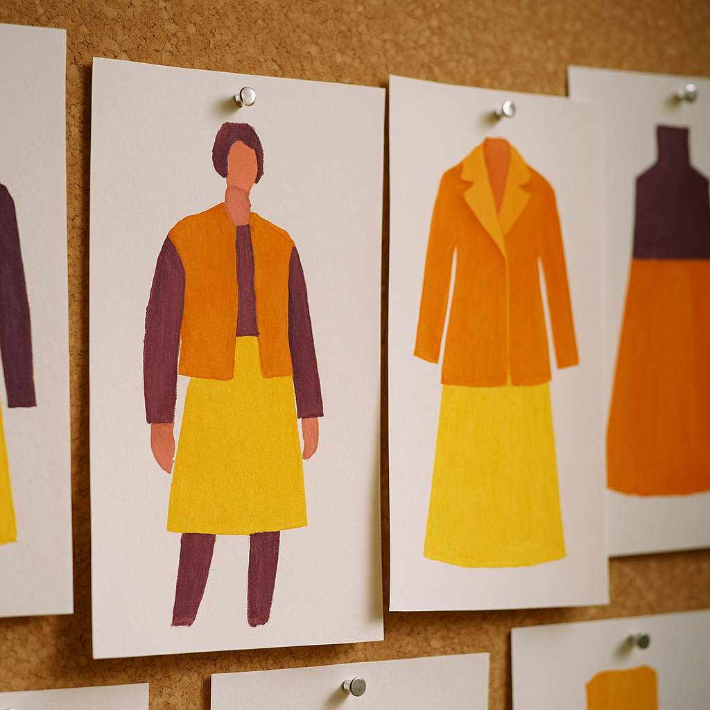 Close-up of colour blocking in design shown through fashion illustration studies in fruit-inspired palettes