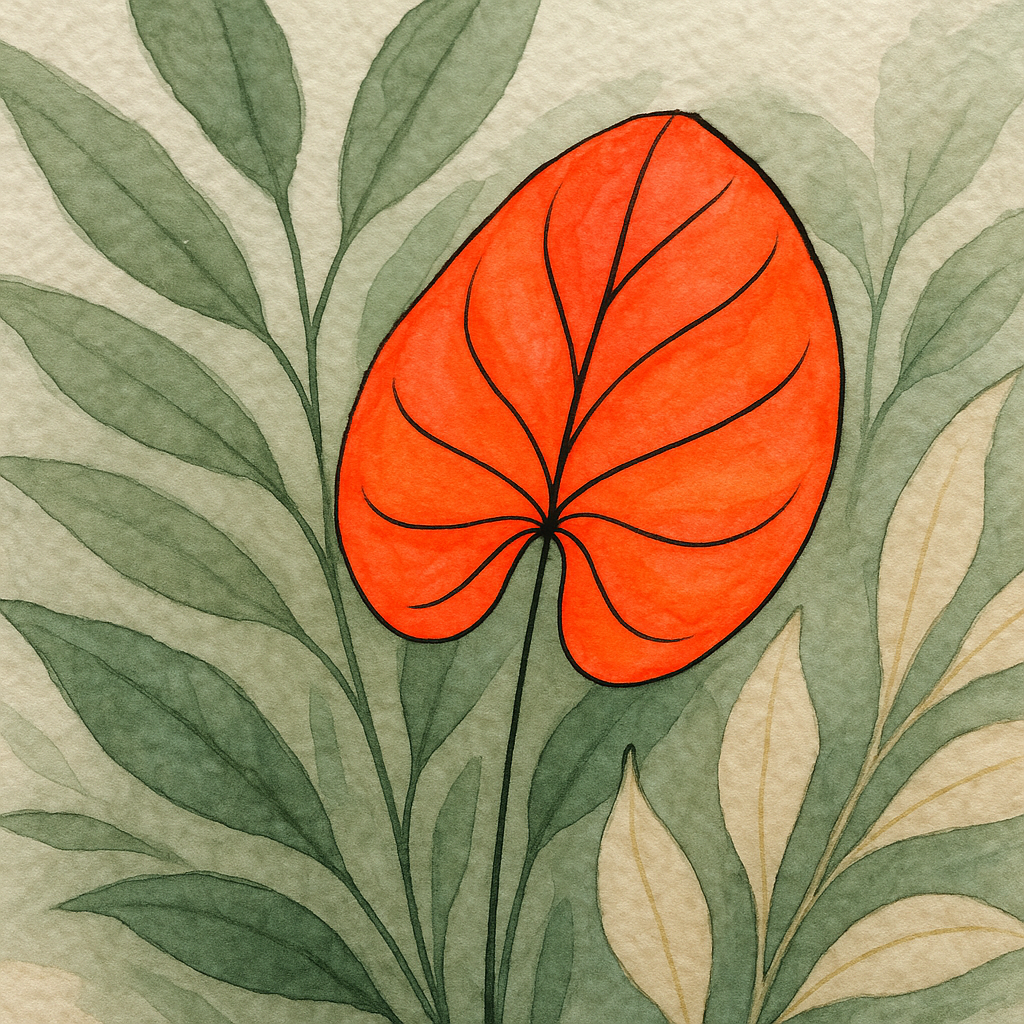 Close-up of botanical illustration applying neon colours in illustration tips with defined ink outlines and muted surrounding tones
