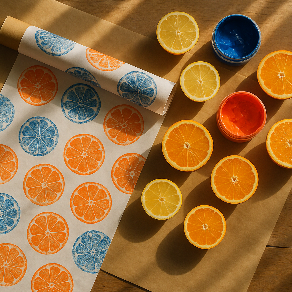 How to Design and Print Your Own Colourful Wrapping Paper Using Fruit Stamps at Home