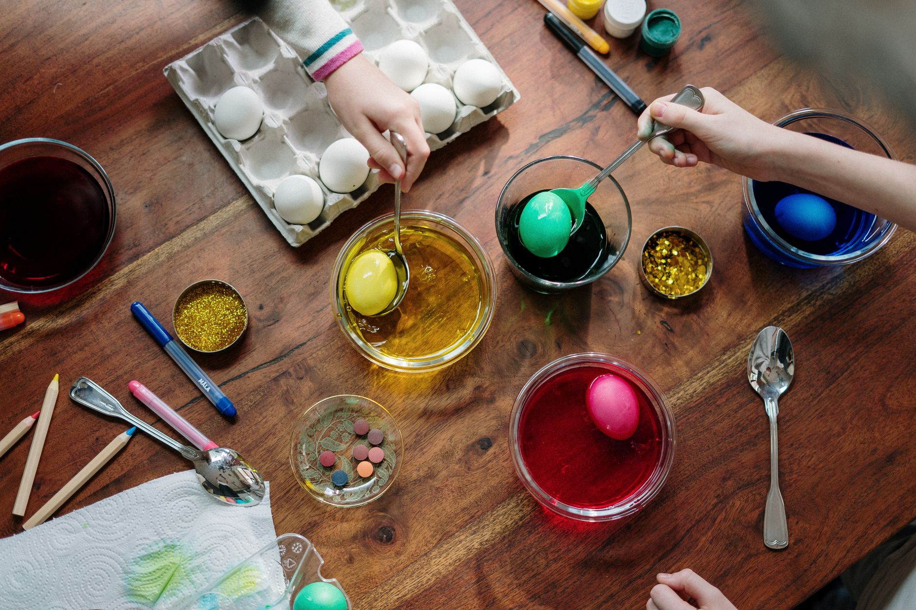 Colourful craft night supplies laid out on a table, perfect for craft night ideas at home UK